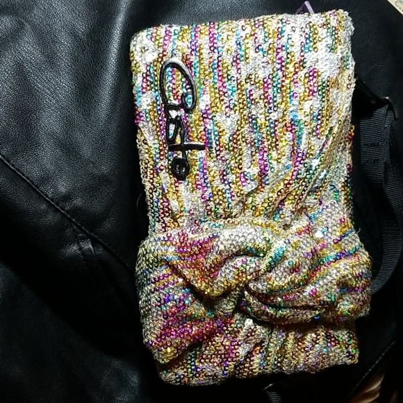 Gusto Barcelona Multi-color Sequin and Leather Cross Body Clutch - Picture 2 of 7